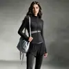 Conjunto de Fitness para Mujer, Cárdigan de Manga Larga Patchwork Bloque de Color, Pantalones de Dos Piezas Falsos de Cintura Alta, Control de Abdomen, Levantamiento de Glúteos, Ropa Deportiva para Correr por la Mañana al Aire Libre