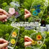 Marcador de Página DIY Artesanal com Flores Secas Folhas Transparentes em Relevo Adesivo de Primavera na Garrafa Marcador de Página Artesanal de Flores