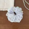 Acessório de Cabelo Scrunchie de Malha Dupla Estilo Suave com Pérolas Delicadas, Elástico de Cabelo para Coque, Corda de Cabelo Floral para Rabo de Cavalo