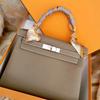 Outlet de Fábrica 2024 Bolso Kelly Piel de Vaca Bolso de Mujer Patrón Lichi Togo Piel de Vaca Hombro Portátil Bolso Platino Bolso de Novia
