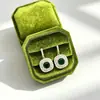 Pendientes Cuadrados de Princesa Geométricos Verdes con Microincrustaciones de Circonita Estilo Europeo y Americano, Pendientes de Botón Versátiles de Alta Gama para Mujer con Pasador de Plata 925