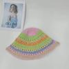 Chapéu de palha Dopamine Rainbow Hollow para mulheres, verão, novo, praia, férias, protetor solar, chapéu de pescador de aba grande