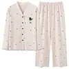 Pijama de Algodón Puro para Mujer, Cardigan Holgado de Estilo Delgado, Se Puede Usar Afuera, Manga Larga, Pantalón Largo, Conjunto de Ropa para el Hogar, Nuevo para Primavera y Otoño 2026