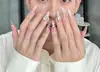 30 Piezas de Puntas Populares de Uñas Artísticas Domésticas, Colección Dulce y Linda de Nudo de Lazo Ojo de Gato Estilo Francés, Puntas de Uñas Portátiles al por Mayor