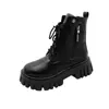Botas de Estilo Británico Versátiles con Cremallera Lateral para Mujer 2025 Invierno Nuevas Tallas Grandes Tacón Grueso Suela Gruesa Botas para Mujer