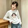 Camada Base Térmica Feminina com Interior Aconchegante Penteado Camiseta de Manga Longa com Gola Redonda Infantil Estilo Novo Outono Inverno Top Casual Versátil