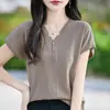 Nova Camiseta de Manga Curta para o Verão de 2026, Casual e Fashion, Top de Tricô de Algodão Puro Gelo, Emagrecedor e que Esconde a Barriga, Blusa Bonita