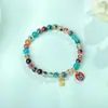 Pulsera de Ágata Corazón de Azúcar Multicolor Natural Semi-Azúcar para Hombres y Mujeres, Pulsera de Cuentas de Transferencia de Vidrio con Lámina de Oro Multi-Tesoro para Parejas