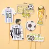 Decoração de bolo de futebol Hércules tema Copa do Mundo, troféu dourado, topo de bolo de feliz aniversário
