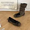 Botas de moda slip-on com bico redondo e design de laço de uso duplo para mulheres, 2026 verão deslumbrantes botas de salto bloco com cadarço de altura média para aumentar a estatura