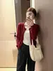 Cardigan de Tricô Preto com Gola Redonda Estilo Coreano Old Money para Mulheres Outono Inicial Slimming Suéter Jaqueta Roupa Externa Top