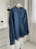 Camisa Jeans Retrô Japonesa de Bolso Único com Gola Redonda para Mulheres, Cardigan Casual Solto de Algodão Lavado, Jaqueta Fina de Início de Outono