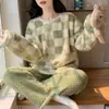 Conjunto de Pijama para Mujer Transfronterizo, Cardigán Largo Grueso de Coral Fleece Espeso para Invierno, Ropa de Casa de Franela que se Puede Usar Afuera