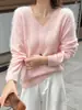 [Série Lã Fleece] Suéter de Lã Fleece com Gola V de Seda e Caxemira para Mulheres, 26 Novidade de Outono Tricô de Lã de Espessura Média para Mulheres