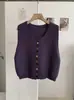 KEKEZOON Cardigan Colete Tricotado Novo de Início de Outono Gola Redonda Botões Coloridos Colete Versátil Sem Mangas para Mulheres 8499