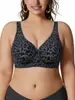 Sujetador cruzado de Amazon sin costuras, cuello en V, talla grande, estampado de leopardo, sin varillas, con efecto push-up y elevación, hecho de tela de seda helada, para mujer