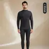 Fio Ultra Fino Acrílico Térmico Gola Alta Conjunto Térmico Masculino Outono Novo Seda Caxemira Blusa e Calça Térmicas