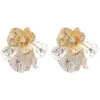 Pendientes Metálicos Calados de Flor de Aguja Plateada Europeos y Americanos Transfronterizos, Pendientes de Moda, Simples, Versátiles, de Lujo Ligero, Pendientes de Gama Alta para Mujer