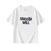 Camiseta Blanca de Algodón Puro con Hombros Caídos y Mangas Cortas para Mujer, Estilo de Verano Más Vendido con Diseño de Letras Americanas, Top Casual Holgado para Mujer