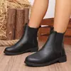 Botas Chelsea redondas vintage desgastadas para mulheres, novidade primavera/outono 2026 estilo britânico, botas curtas planas franzidas sem cadarço, botas Martin
