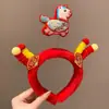 Diadema Retorcida Roja de Pony Lindo para Año Nuevo Pasador para el Cabello con Ambiente del Festival de Primavera para Niños Diadema del Zodiaco para Niñas