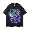 Camiseta de Anime Vintage de Manga Corta de Tamaño Grande Personaje de Anime Japonés Flor Frita Primavera y Otoño 2025 Estampada de Manga Larga Transfronteriza