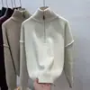 Suéter de Cuello Alto con Media Cremallera Estilo Coreano para Mujer en Otoño e Invierno Estilo Nuevo Simple y de Gama Alta Holgado Estilo Perezoso Prenda Exterior de Punto