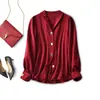 Camisa Elegante Verde para o Trabalho de Alta Qualidade, Blusa Simples Vintage Vermelha de Manga Longa, Roupas Femininas para Primavera e Verão