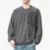 Camiseta de Manga Larga Color Bloque Cálida y Transpirable para Hombre Otoño e Invierno 2025, Top Holgado de Canalé con Cuello Redondo, Sudadera de Forro Polar