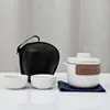 Conjunto de Chá de Viagem com Uma Bule e Três Xícaras de Cerâmica, Estojo de Couro, Conjunto de Xícaras de Serviço Rápido, Presente Portátil para Negócios ao Ar Livre, Lembrança Estilo Vintage