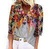 Camiseta holgada informal de manga tres cuartos con cuello en V y botones, nueva moda de primavera y verano, con estampado 3D transfronterizo de Amazon, para Europa y América