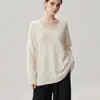 Nuevo suéter de cachemira para mujer de otoño e invierno, cuello en U, longitud media, tejido de punto holgado de moda, versátil, elegante, camiseta básica