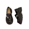 Sapatos femininos de couro estilo universitário, com salto grosso preto e sola grossa, novos para o outono de 2006, mocassins redondos versáteis estilo JK japonês