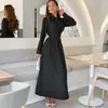 Vestido Feminino Listrado com Laço Estilo Retrô 2026 Novidades Outono/Inverno Cruzamento Europeu e Americano Manga Bufante Franzido Slim Fit