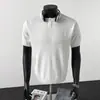 Camiseta Masculina de Verão com Gola Polo em Seda Gelada Respirável, Manga Curta, Malha Slim, Cor Lisa, Top Simples e Versátil