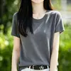 Camiseta de Manga Corta para Mujer Estilo Old Money, Cuello Redondo, Corte Holgado, Adelgazante, Suéter de Punto de Bambú, Moderno, Transpirable, Fresco, Nuevo Top