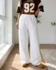 Pantalones de pierna ancha con cordón de color liso para mujer transfronterizos, cintura alta elástica, informales, de corte holgado, con caída, hasta el suelo