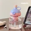 Taza de Plástico de Gran Capacidad con Dibujos de Verano, Taza con Popote de Separación de Té y Agua de Aspecto Elegante, Taza de Agua Portátil Linda para Niña para Exteriores