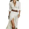 2025 Amazon Moda Femenina Europea y Americana Otoño Vestido Sexy de Color Sólido Irregular Plisado con Cinturón