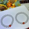 Pulseira de Contas da Sorte Redonda Ágata Vermelha Pérola de Concha, Pulseira de Pérola Madrepérola Estilo Chinês Novo de Luxo Leve, Venda Direta da Fábrica