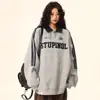 Sudadera de Estilo Universitario con Diseño de Cuello Polo de Color Contrastante para Mujer Otoño e Invierno Nueva Holgada Talla Grande Top con Solapa para Pareja