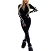 Macacão Feminino Listrado de Manga Curta com Zíper Slim Fit Outono Inverno Comércio Exterior Novo Modelo Transfronteiriço 2026 Independente Branco Preto