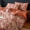 Juego de ropa de cama de cuatro piezas de algodón cepillado engrosado estilo vintage, juego de cuatro piezas de algodón puro estilo francés, sábana bajera con un tacto de alta gama