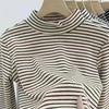 Camiseta Interior Térmica de Manga Larga con Cuello Medio a Rayas para Mujer Otoño e Invierno, Camiseta Exterior Cálida y Ajustada, Tejido Térmico Engrosado