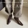 Exquisitas botas cortas~Otoño 2026 nuevo cuero de grano superior con cremallera lateral punta cuadrada pequeña tacón de aguja botas ajustadas con forro de vellón