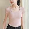 Qc Zhiquxia Nova Camiseta de Manga Curta Estilo Verão para Mulheres com Bojo, Copo Integrado, Corte Justo, Top Confortável e Casual