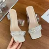 Sandalias de Cristal Modernas y Sexy 2026 Verano Nuevo Estilo Hada Francesa Chanclas de Pedrería Punta Abierta Tacones Altos Transparentes