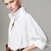 Nuevo Producto de Primavera y Verano, Brillante y Delgado, Holgado, Casual, Versátil, Cuello Alto, Camisa de Manga Tres Cuartos, Top con Abertura para Mujer, Moderno y Versátil