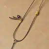 Colar Cordão Pingente Ajustável Cordão de Couro Encerado para Homens e Mulheres Pingente Cabeça de Buda Dourada Cordão Corrente de Suéter Acessórios Cordão para Pendurar no Pescoço