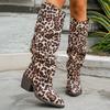 Botas de Moda de Caña Alta para Mujer Estilo Nuevo Europeo y Americano Transfronterizas Puntiagudas Tacón Grueso Nuevo 2025 Venta al por Mayor Talla Grande